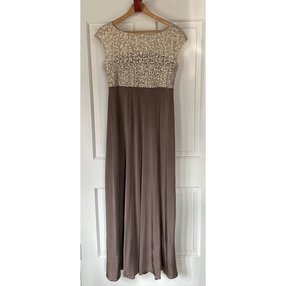 Tiffany Rose Mia Sequined Lace & Jersey Maternity Gown Dusky Truffle Brown 3 - Picture 4 of 7